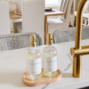 Glass Soap Dispensers with Pump 16 oz |Minimalist Refillable Hand Soap & Dish Soap Bottles with Waterproof Labels| Modern Kitchen Decor