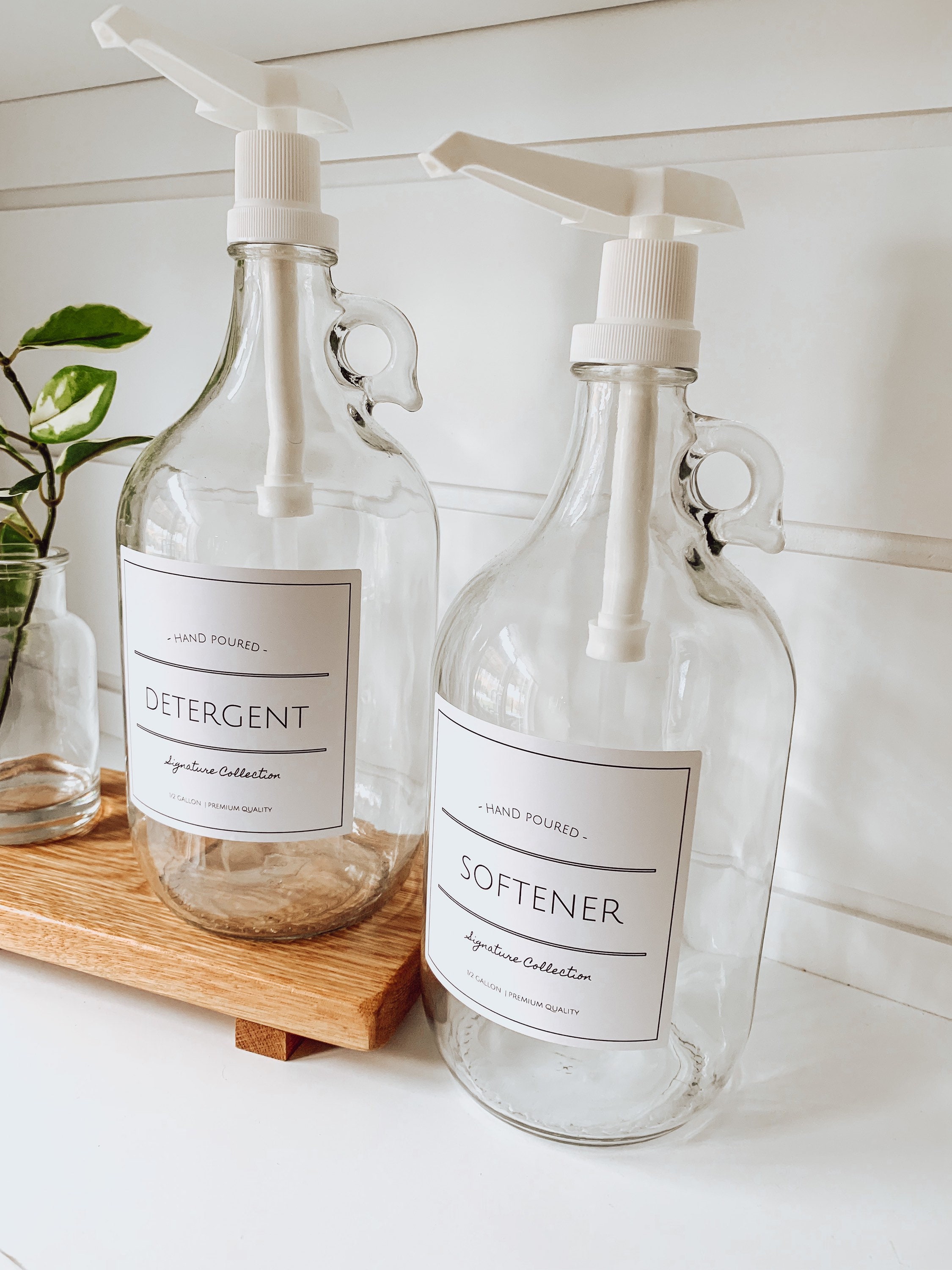 Refillable Bottles with Labels Laundry Collection Eco-Friendly Bleach 12 Gallon Clear Glass Jug