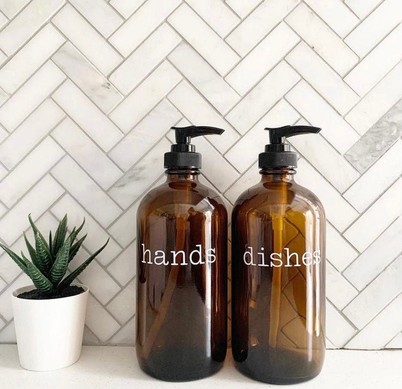 Hand and Dish Soap Dispensers amber Glass Bottle With Etsy Canada