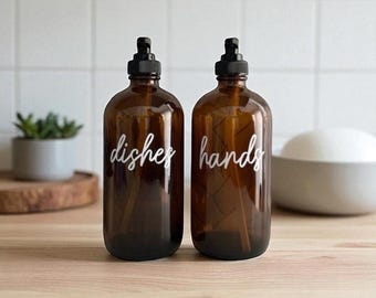 Glass Soap Dispensers with Pump 16 oz |Minimalist Refillable Hand Soap & Dish Soap Bottles with Waterproof Labels| Modern Kitchen Decor