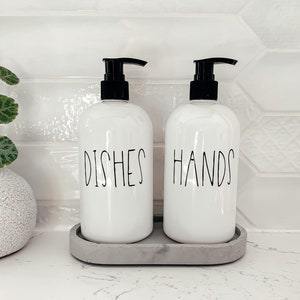 16 oz PLASTIC Hands and Dishes Soap Dispenser|White Kitchen Decor Farmhouse Soap Dispenser Plastic| Farmhouse Kitchen Soap Dispenser Set