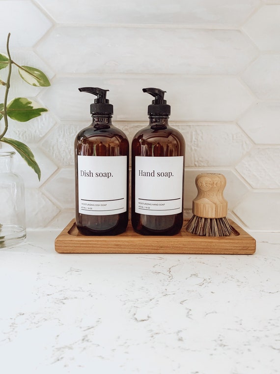 Hand and Dish Soap Dispensers |Amber Glass Bottle |Glass Bottles|Farmhouse  Kitchen| Waterproof Labels | Gift| Refillable Labels |Mothers Day