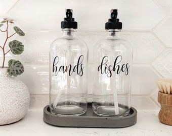 Hand and Dish Soap Dispensers | Glass Bottle with Pum |Farmhouse Kitchen||Soap Dispenser Bottle | Gift |Housewarming Gift |Waterproof Labels