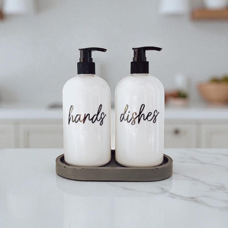 Hands and Dishes Soap Dispenser| Kitchen Soap Dispenser Set| Gift |Refillable Bottles | Housewarming Gift| Waterproof Labels image 2