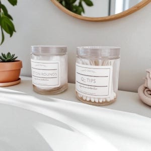 8 oz Apothecary Bathroom Storage Jars, Amber & clear Glass Containers for Q-Tips, Cotton Balls, Vanity Organization