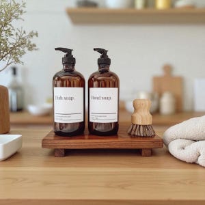 Glass Soap Dispensers with Pump 16 oz |Minimalist Refillable Hand Soap & Dish Soap Bottles with Waterproof Labels| Modern Kitchen Decor