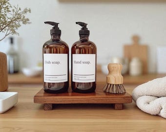 Glass Soap Dispensers with Pump 16 oz |Minimalist Refillable Hand Soap & Dish Soap Bottles with Waterproof Labels| Modern Kitchen Decor
