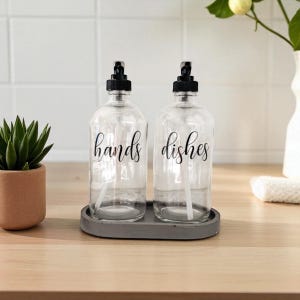 GLASS Soap Dispenser Bottle, Metal Pump, Custom Label, Hand Soap Dish Soap, Refillable, Dispenser Set, Minimalist, Housewarming Gift