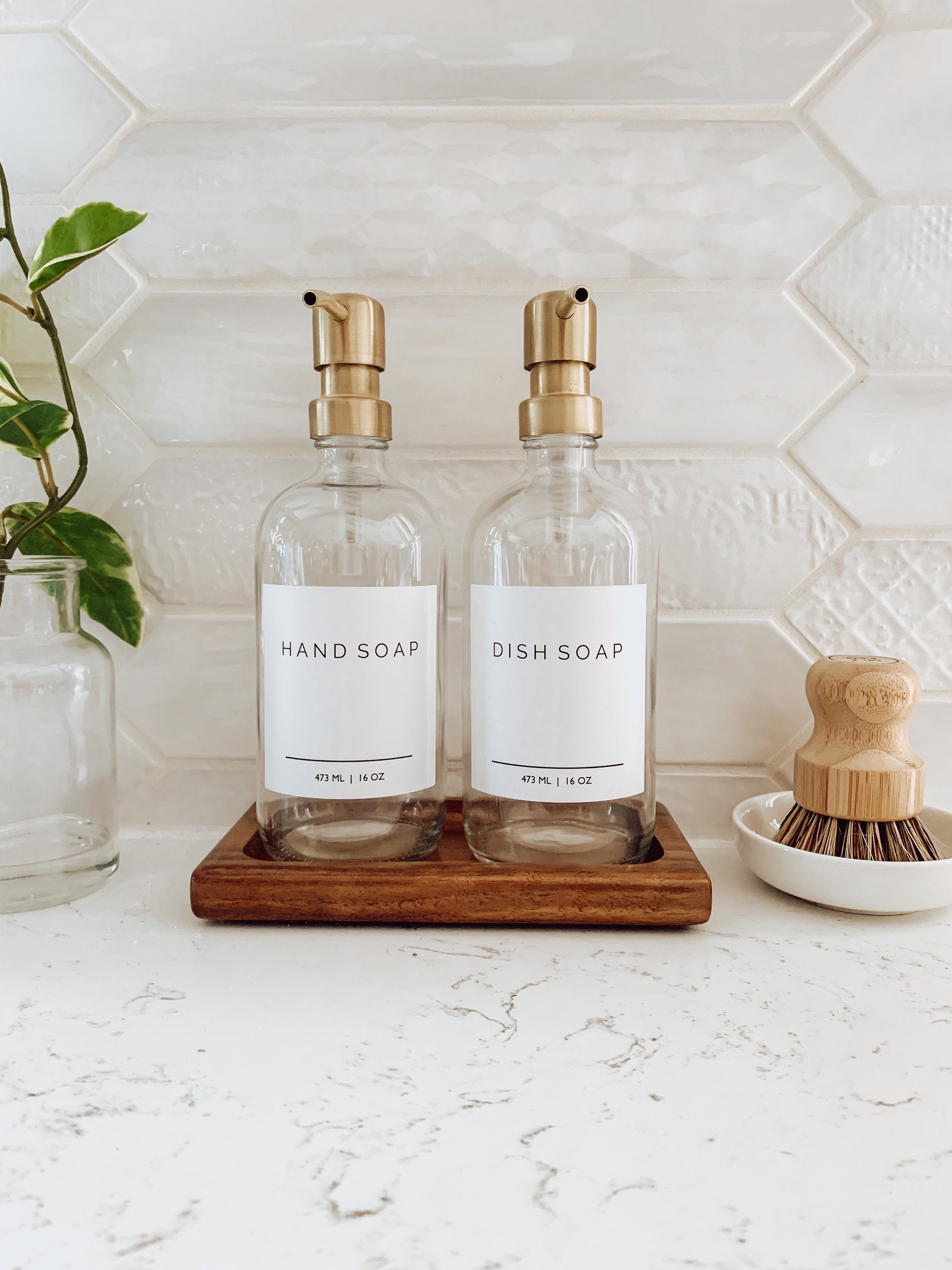 Hand & Dish Soap Dispensers glass Bottle With Pumpfarmhouse Kitchen  Decorsoap Dispenser Bottle refillable Waterproof Label Gift 