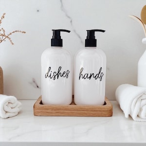 Hands and Dishes Soap Dispenser| Kitchen Soap Dispenser Set| Gift |Refillable Bottles | Housewarming Gift| Waterproof Labels image 1