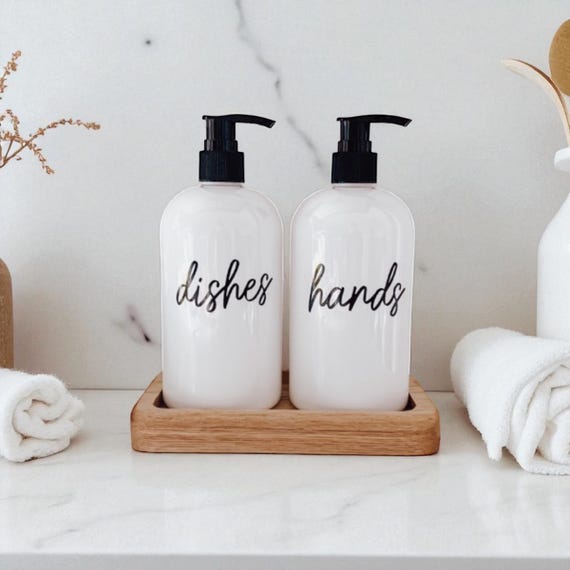 Hands and Dishes Soap Dispenser| Kitchen Soap Dispenser Set| Gift |Refillable Bottles | Housewarming Gift| Waterproof Labels