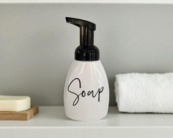 Foaming Soap Dispenser, 8oz Foaming Soap Bottle With Label, White Hand Soap Pump, Refillable Soap Dispenser, Minimalist , Personalized