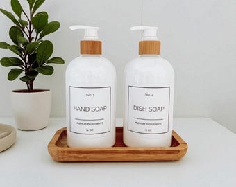 16 oz Waterproof Kitchen Bottles with Bamboo Pump - Minimalist, Refillable Dispensers for Hand & Dish Soap Dispenser| Personalized