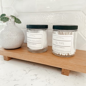 8oz Bathroom Accessories Storage Jars, Q-Tip Container, Bathroom Storage Container With Waterproof Labels, 8oz Glass Jar