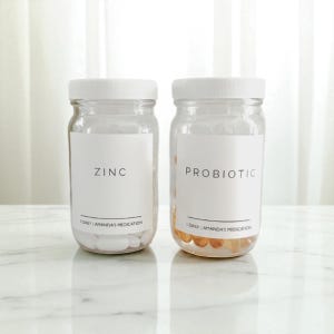8 oz Glass Pill Bottles, Waterproof Labels| Amber or Clear Medicine Jars, Refillable, Apothecary Storage, Essential Oil Container