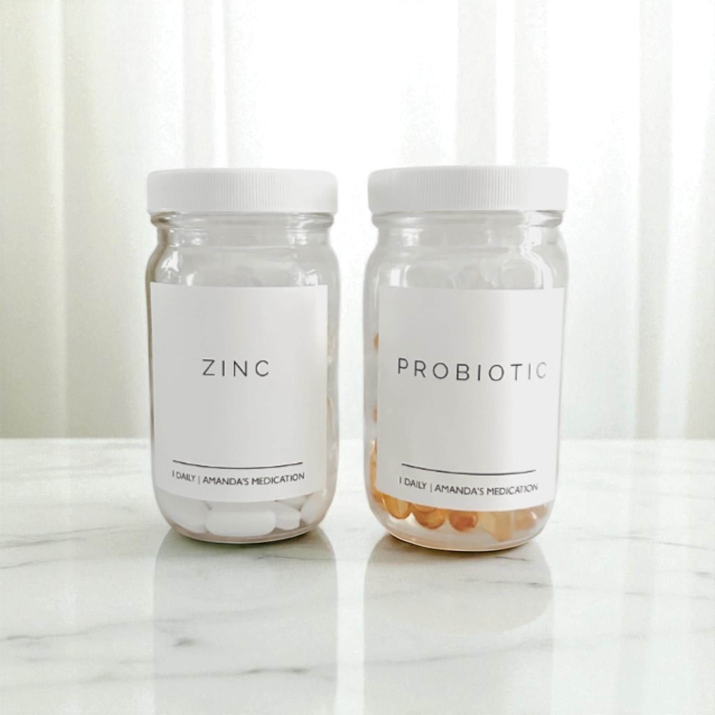 8 oz Glass Pill Bottles, Waterproof Labels Amber or Clear Medicine Jars, Refillable, Apothecary Storage, Essential Oil Container