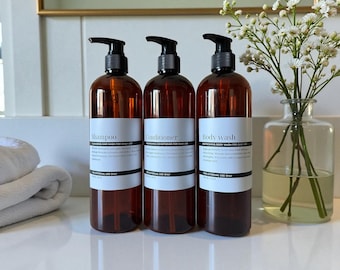 16 oz Slim Waterproof Shower Bottles with Pump - Minimalist, Refillable Dispensers for Shampoo,Conditioner & Body Wash| Housewarming Gifts