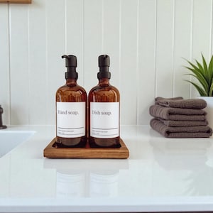 Glass Soap Dispensers with Pump 16 oz |Minimalist Refillable Hand Soap & Dish Soap Bottles with Waterproof Labels| Modern Kitchen Decor