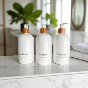 Minimalist Shampoo Dispenser Set: Refillable 16oz Plastic Bottles