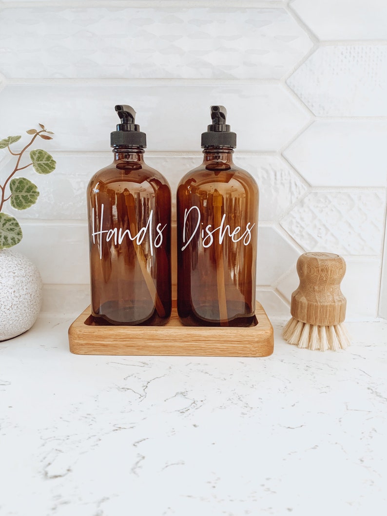 Hand and Dish Soap Dispensers Amber Glass Bottle with Etsy