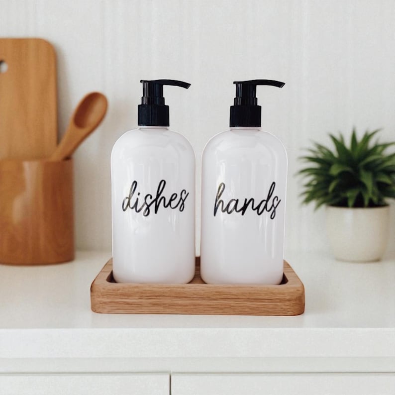 Hands and Dishes Soap Dispenser| Kitchen Soap Dispenser Set| Gift |Refillable Bottles | Housewarming Gift| Waterproof Labels image 4