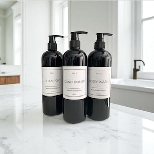 16 oz Slim Waterproof Shower Bottles with Pump - Minimalist, Refillable Dispensers for Shampoo,Conditioner & Body Wash, Bottles with Label