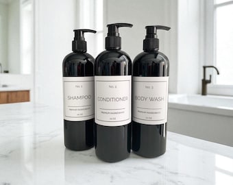 16 oz Slim Waterproof Shower Bottles with Pump - Minimalist, Refillable Dispensers for Shampoo,Conditioner & Body Wash, Bottles with Label