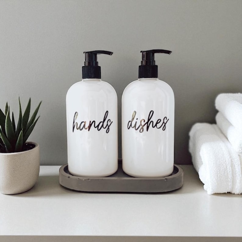 Hands and Dishes Soap Dispenser| Kitchen Soap Dispenser Set| Gift |Refillable Bottles | Housewarming Gift| Waterproof Labels image 3