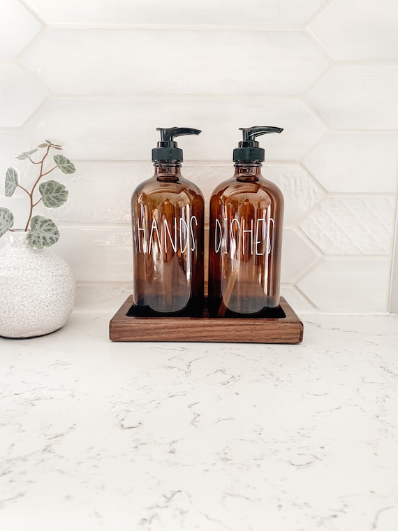 Handmade in Canada Soap Dispenser Tray Wood Tray 2 Bottle Tray Bathroom Tray  Kitchen Tray Farmhouse Tray Trinket Tray Gift 