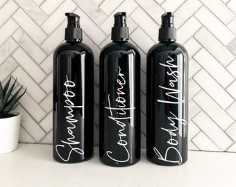 16 oz Black Bathroom Bottles | Reusable Bottle | Bathroom Storage | Soap Dispenser Pump | Shampoo Dispenser | Farmhouse bathroom|Pump bottle