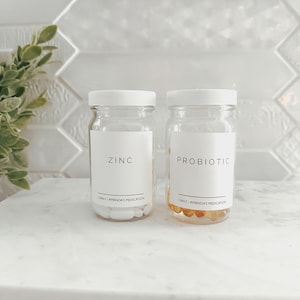 8 oz Glass Pill Bottles, Waterproof Labels, Amber or Clear Medicine Jars, Refillable, Apothecary Storage, Essential Oil Container