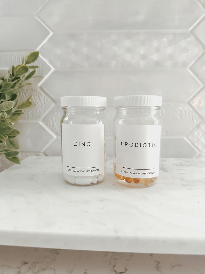 8 oz Glass Pill Bottles, Waterproof Labels, Amber or Clear Medicine Jars, Refillable, Apothecary Storage, Essential Oil Container