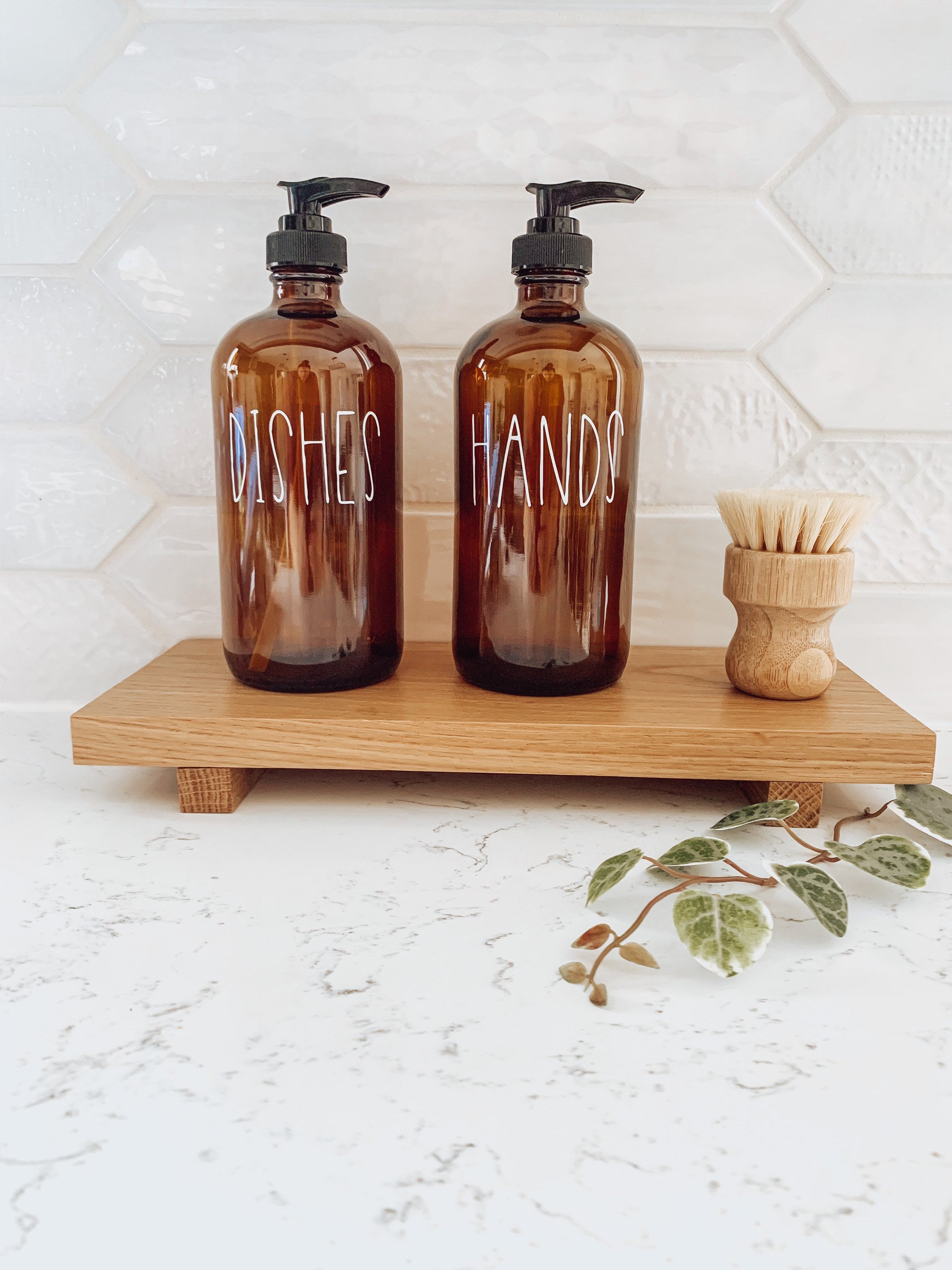  4 Pieces Kitchen Soap Dispenser Set 16 oz Dish Soap Dispenser  with Bamboo Pump Soap Tray and Dish Brush Bathroom Soap Dispenser Set with  Waterproof Labels for Hand Soap Dish Lotion (