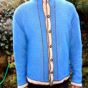 Traditionele hoodie gebreid herenmaat 50/52 handgebreid koningsblauw bruin beige nieuwe wolmix capuchon