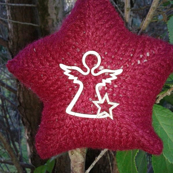 Stern gestrickt mit Engel, scandinavischer Stern