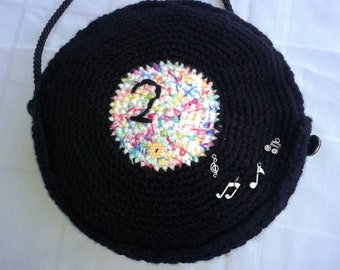 crocheted bag record, handbag old record, 25 x 2 cm