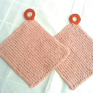 Agarraderas de punto, agarraderas de punto con percha rosa empolvado 18 x 18 cm