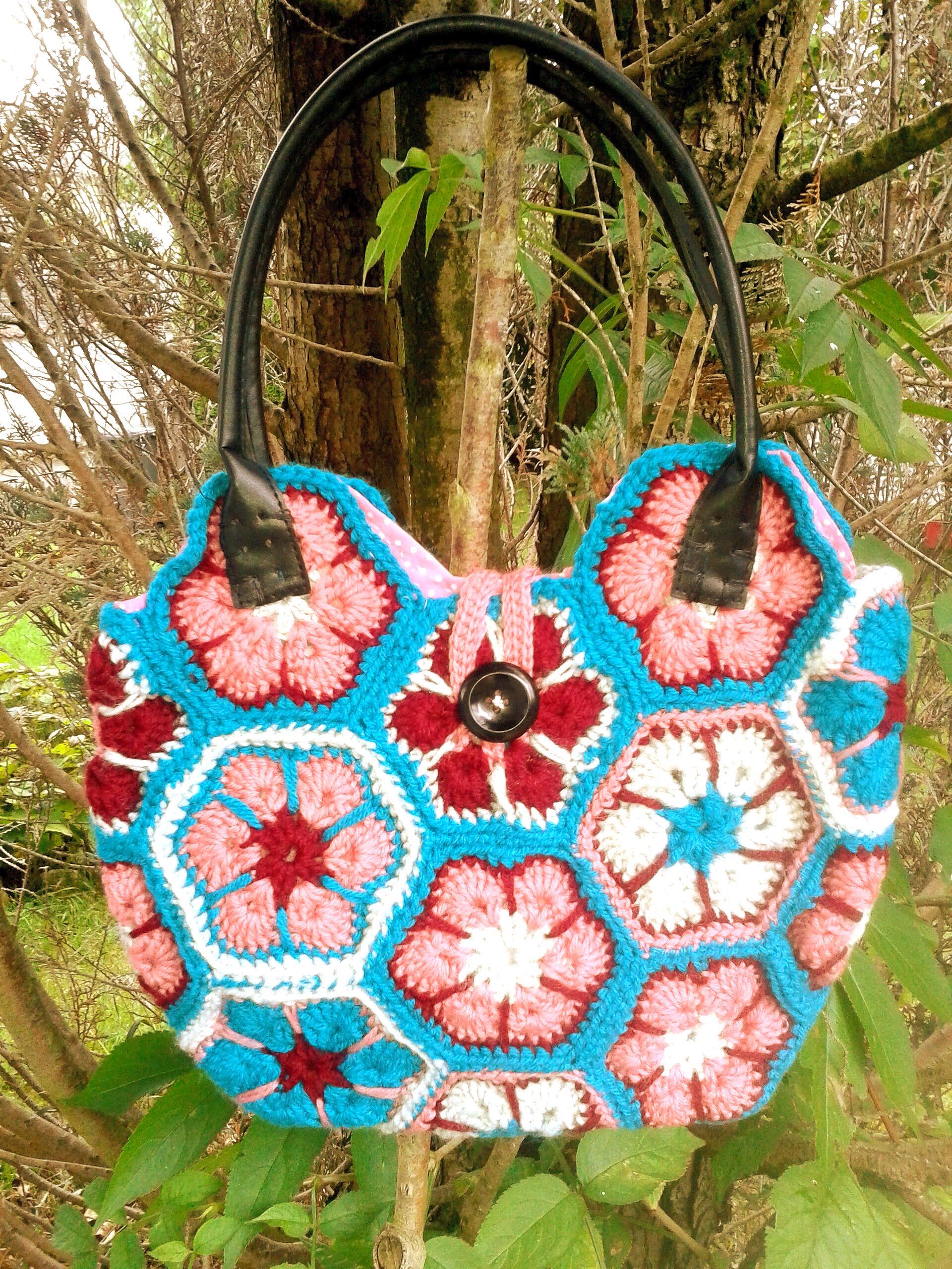 Bag Granny Square African Flowers, Patchwork Bag Crocheted With