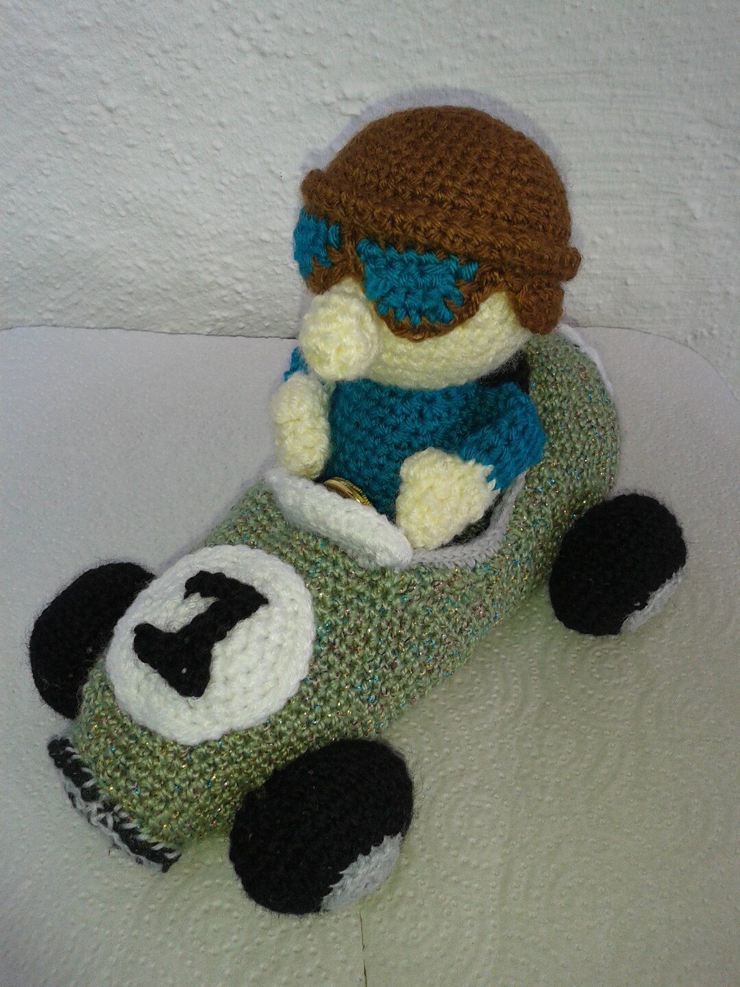 Racer Crocheted With Racing Car, Alfred the Racer Crocheted - Etsy