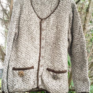 Traditional jacket knitted men&#39;s traditional vest long sleeve 48/50 wood mottled with edelweiss buttons on the pockets and for closing