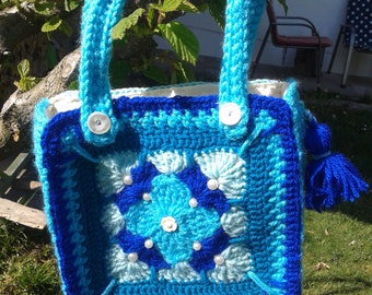 Crocheted bag, crocheted mandala blue, blue crocheted bag