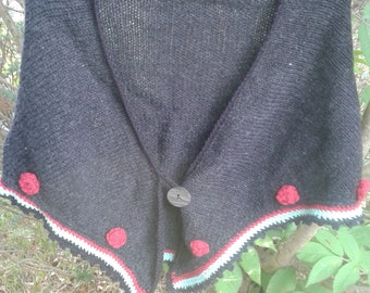 Écharpe traditionnelle tricotéÉcharpe étole Trachten 140 x 55 cm noir rouge vert au crochet avec fleur de rose couleurs Berchtesgaden