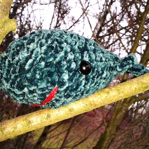 whale crocheted, Willi the whale hand crocheted from velvet yarn