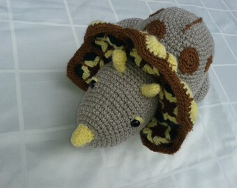 Thorsten the Triceratops crocheted from polyacrylic yarn with african flower shield, 32 cm long 16 cm high