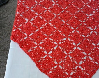 Couverture au crochet, rouge, composée de carrés de grand-mère aérés, couverture en dentelle au crochet, environ 80 x 80 cm, couverture pour bébé