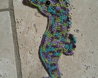 Seahorse applique crocheted 21 cm high with pearl decoration and decorative button