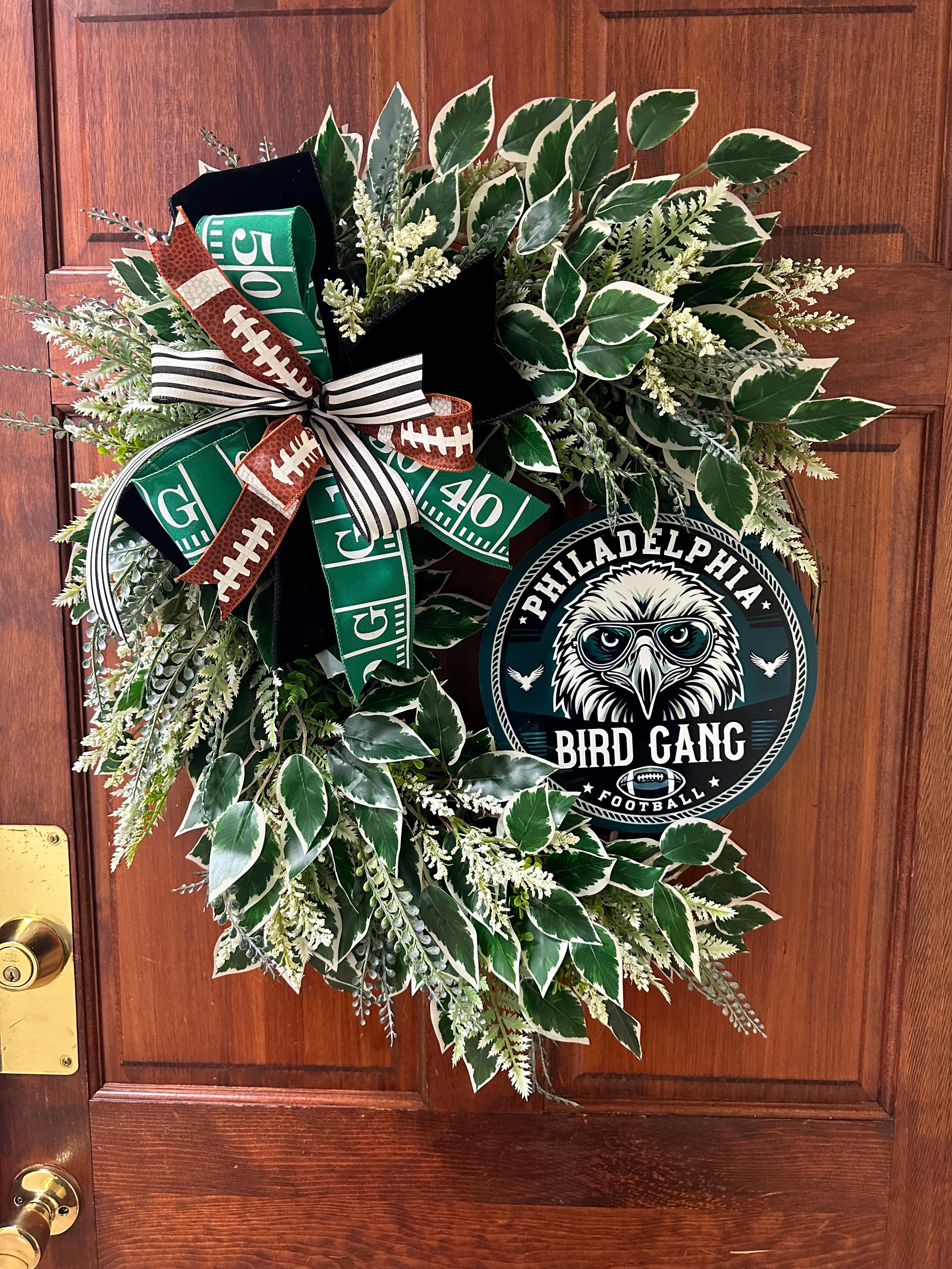 Philadelphia Football Wreath | Sports Team Door Decor | Everyday Grapevine Bird Gang Wreath with Bow | LOVE Football Wreath