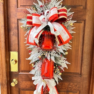 Delta Sigma Theta Christmas Wreath for Front Door, DST 1913 Jewel Christmas or Deltaversary Gift, Delta Housewarming, Winter Jewel Swag