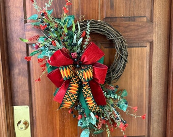 Black History Month Floral Wreath for Front Door, Juneteenth 1865 Porch Decor, Melanin Matters Black And Proud Celebration, Kwanzaa Holiday