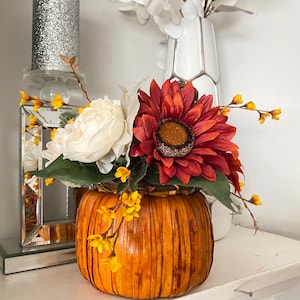 Harvest Blessings Rustic Fall Floral Pumpkin Arrangement, Autumn Pumpkin Table Centerpiece, Thanksgiving Decor,Harvest Fall Pumpkin Decor
